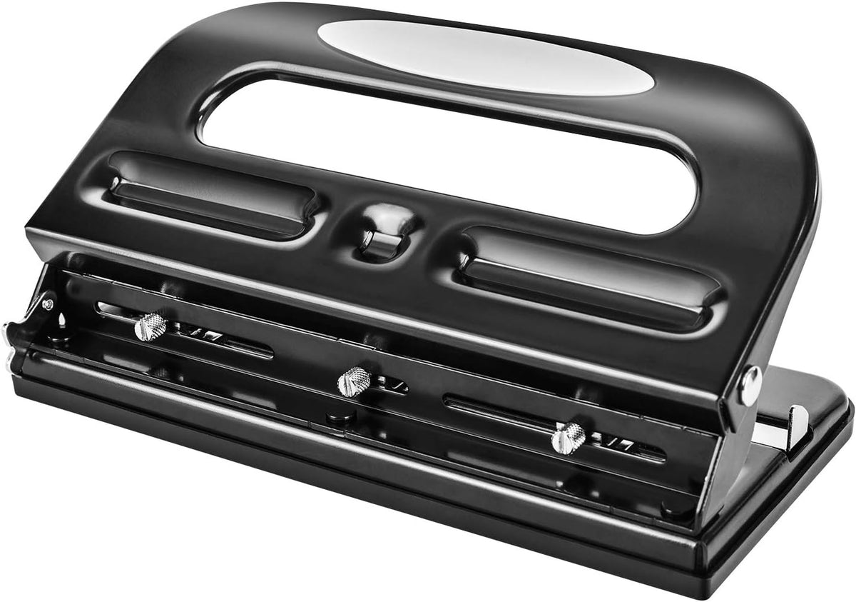 Amazon Basics 3 Hole Punch with Easy-Clean Tray, 30 Sheet Capacity, Black, 6-Pack