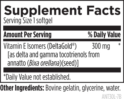 Designs for Health Annatto-E 300mg Tocotrienols Vitamin E - Delta + Gamma Tocotrienols to Support Heart Health, Eye Health, Healthy Aging - DeltaGold Antioxidants Supplement (60 Vitamin E Softgels)