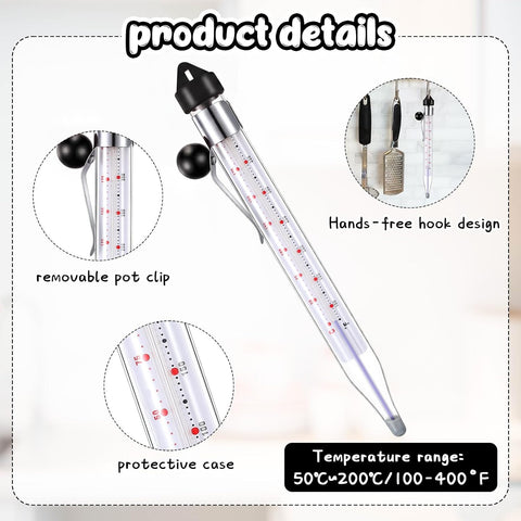 Photect 2 Pcs Candy Thermometer with Pot Clip 8", Black
