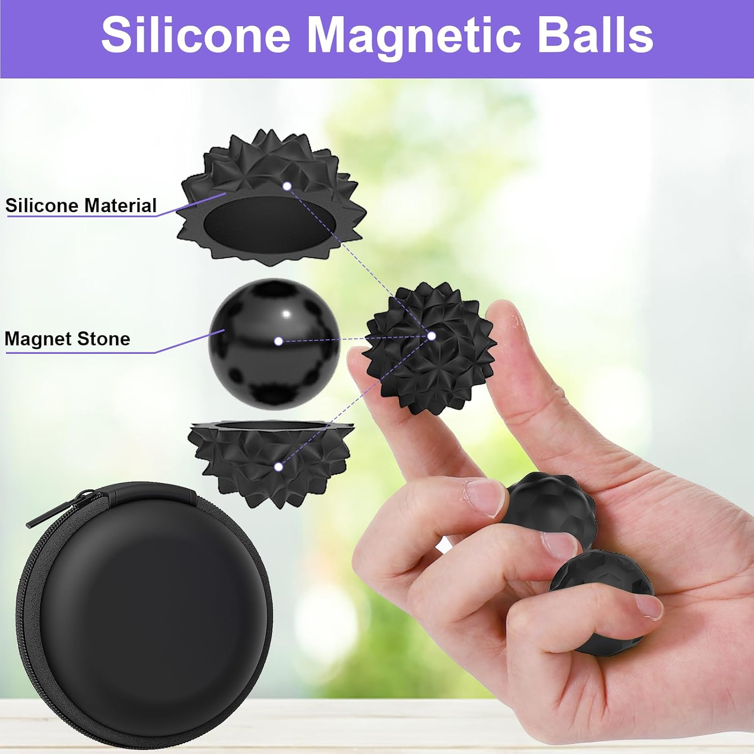 BUSOHA Silicone Magnetic Fidget Balls - 4 Pack Fidget Toys for Adult