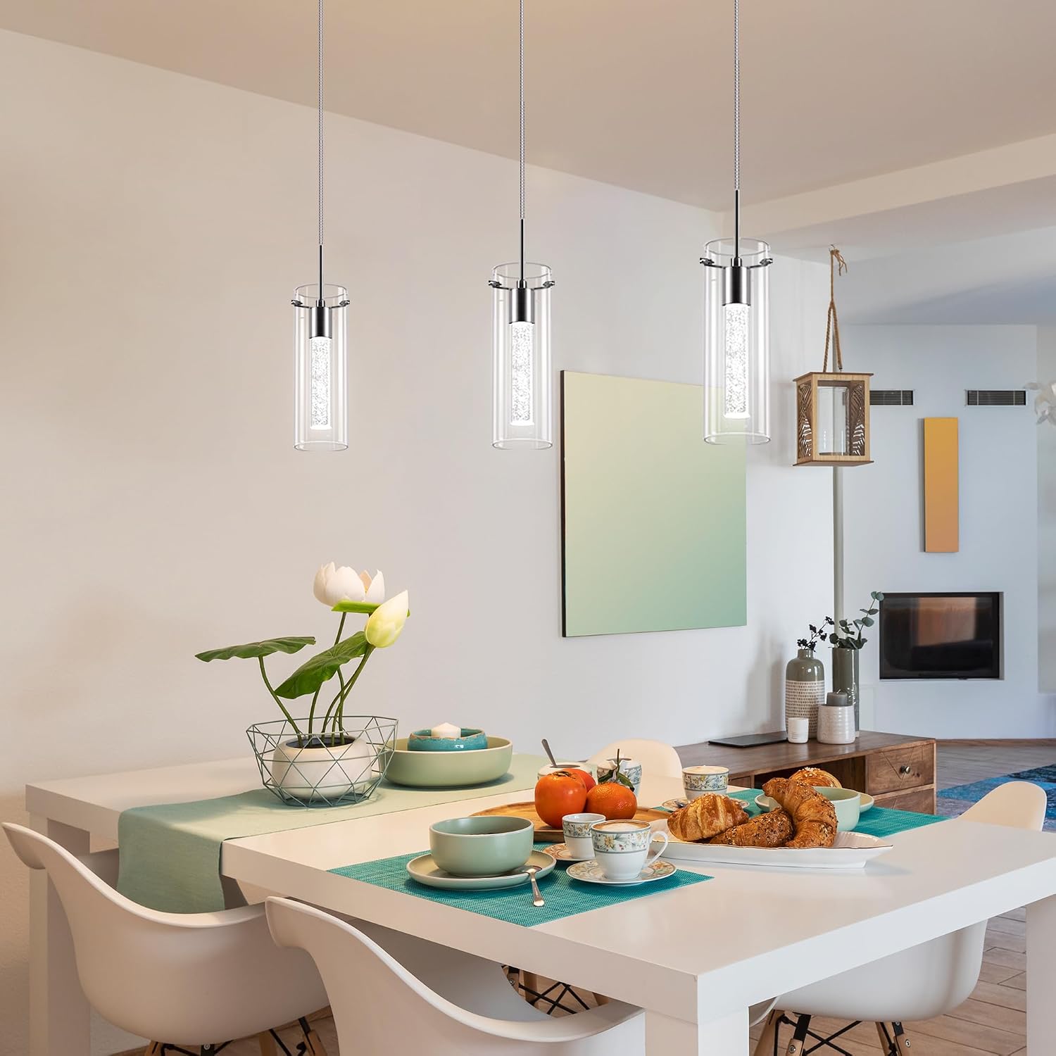 LED Crystal Pendant Lights for Kitchen Island, Brushed Nickel, 3 Pack