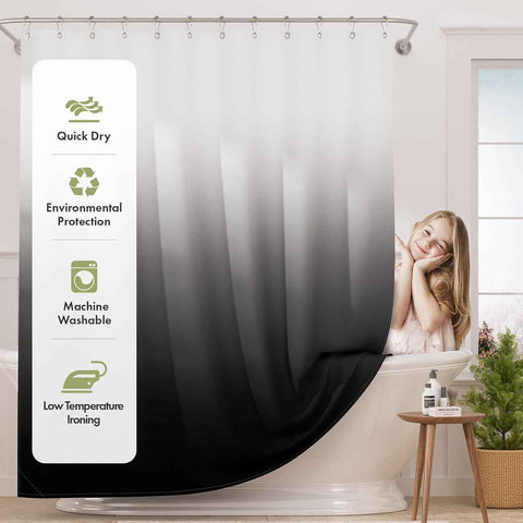 AmazerBath Shower Curtain, Cloth Ombre Black Shower Curtain Set with 12 Hooks, Washable Fabric Black and White Shower Curtain, Rustic Farmhouse Bathroom Shower Curtain, 72x72 Inches