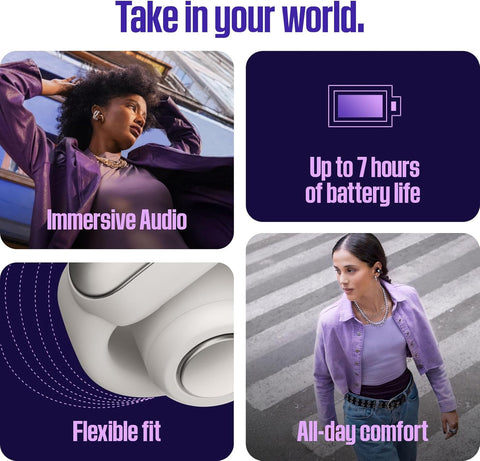 Bose Ultra Open Earbuds - Bluetooth Open Ear Earbuds with OpenAudio for Awareness, Clip-On Design for Comfort, Water Resistant, Up to 48 Hrs of Playtime, White Smoke