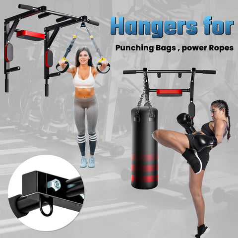 curfair Wall Mount Pull Up Bar Chin Up bar Dip Station Power Tower Dip Stand for Home Gym Workout, Strength Training Pull Up Bar Exercise Fitness Equipment Support to 440lbs Black