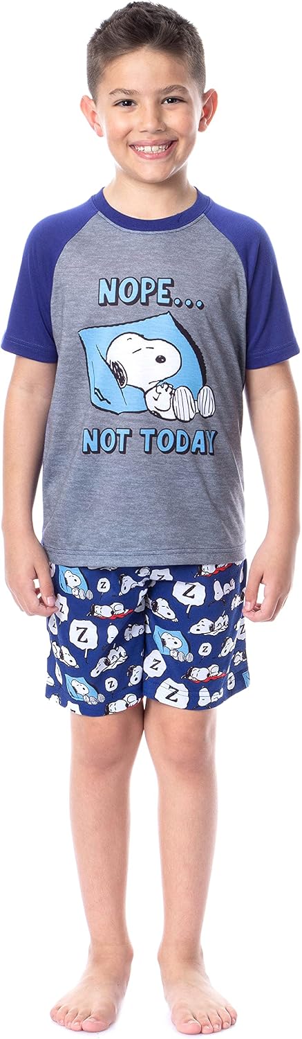INTIMO Peanuts Boy's Snoopy Nope Not Today Sleep Pajama Set Short Crewneck