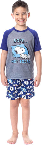INTIMO Peanuts Boy's Snoopy Nope Not Today Sleep Pajama Set Short Crewneck