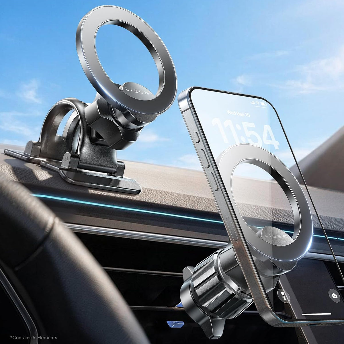 LISEN for MagSafe Car Phone Mount -Strong Magnets Magnetic Phone Holders for Your Car 2-in-1 Vent Dashboard Magnet Cell Phones Holder Mounts Car Accessories Gifts for Men Women fit iPhone, Black