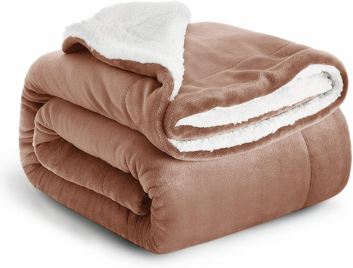 IR Imperial Rooms Sherpa Blankets Queen Size - Thick and Warm Blankets for Winter, Reversible Soft and Fuzzy Fluffy Queen Size Blanket for Bed, Camel, 90x90 Inches