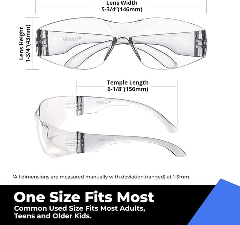 amoolo Clear Safety Glasses, ANSI Z87.1 Impact Resistant, 48 Pack, Adult