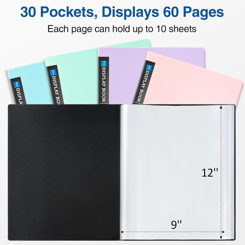 Sooez Binder with Plastic Sleeves 30-Pocket, Displays 60 Pages, 9x12Folders