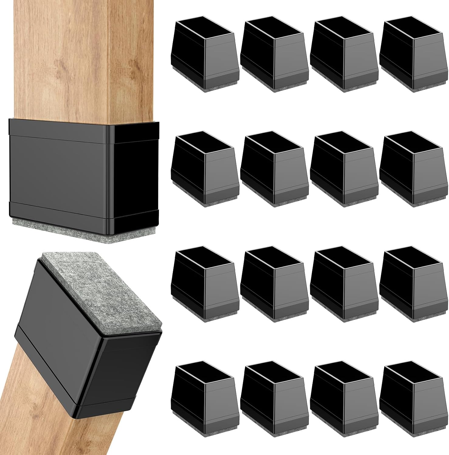 Rectangle Chair Leg Protectors for Hardwood Floors.(Black, 0.75 x 1.25)