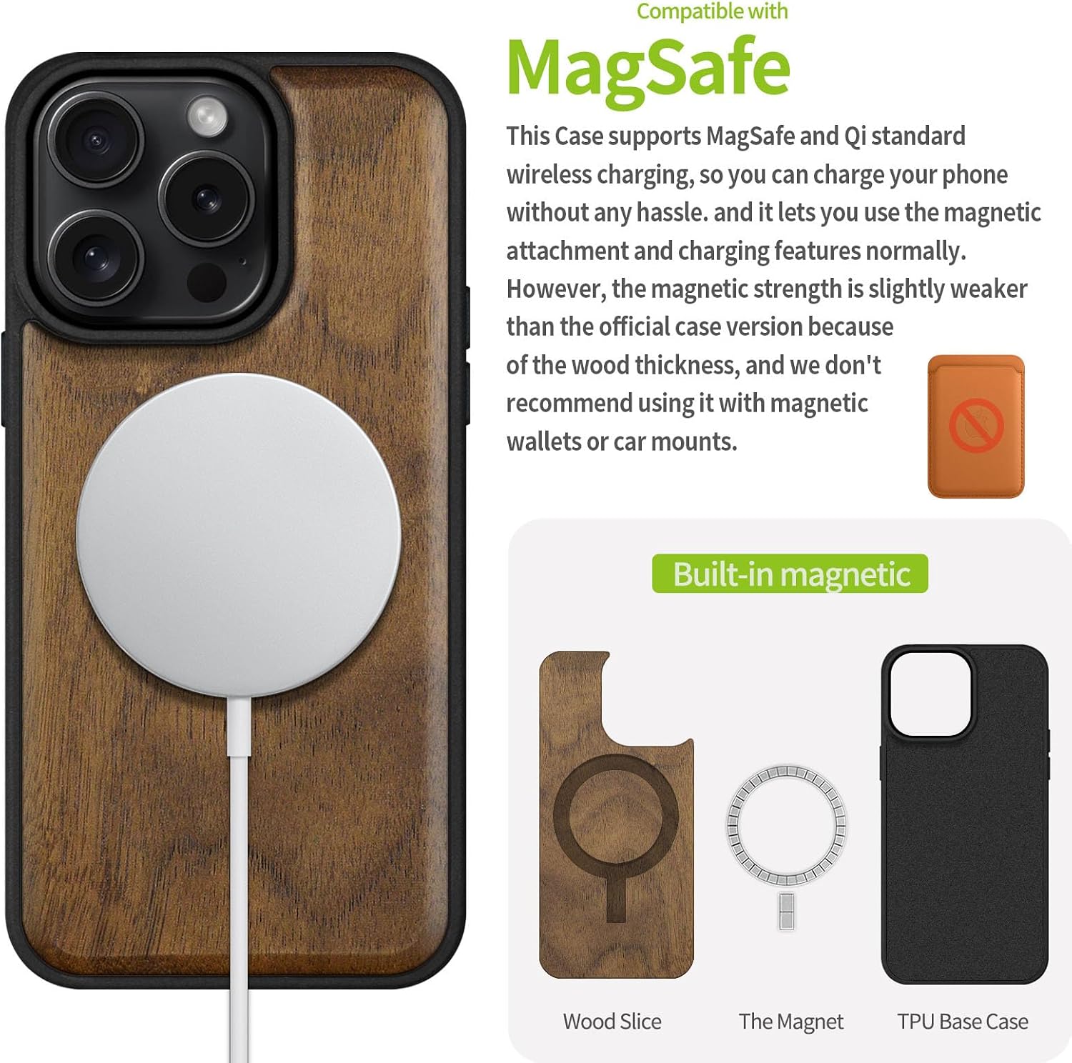 Carveit Wood Case for iPhone 16 Pro, Natural Grain, Walnut