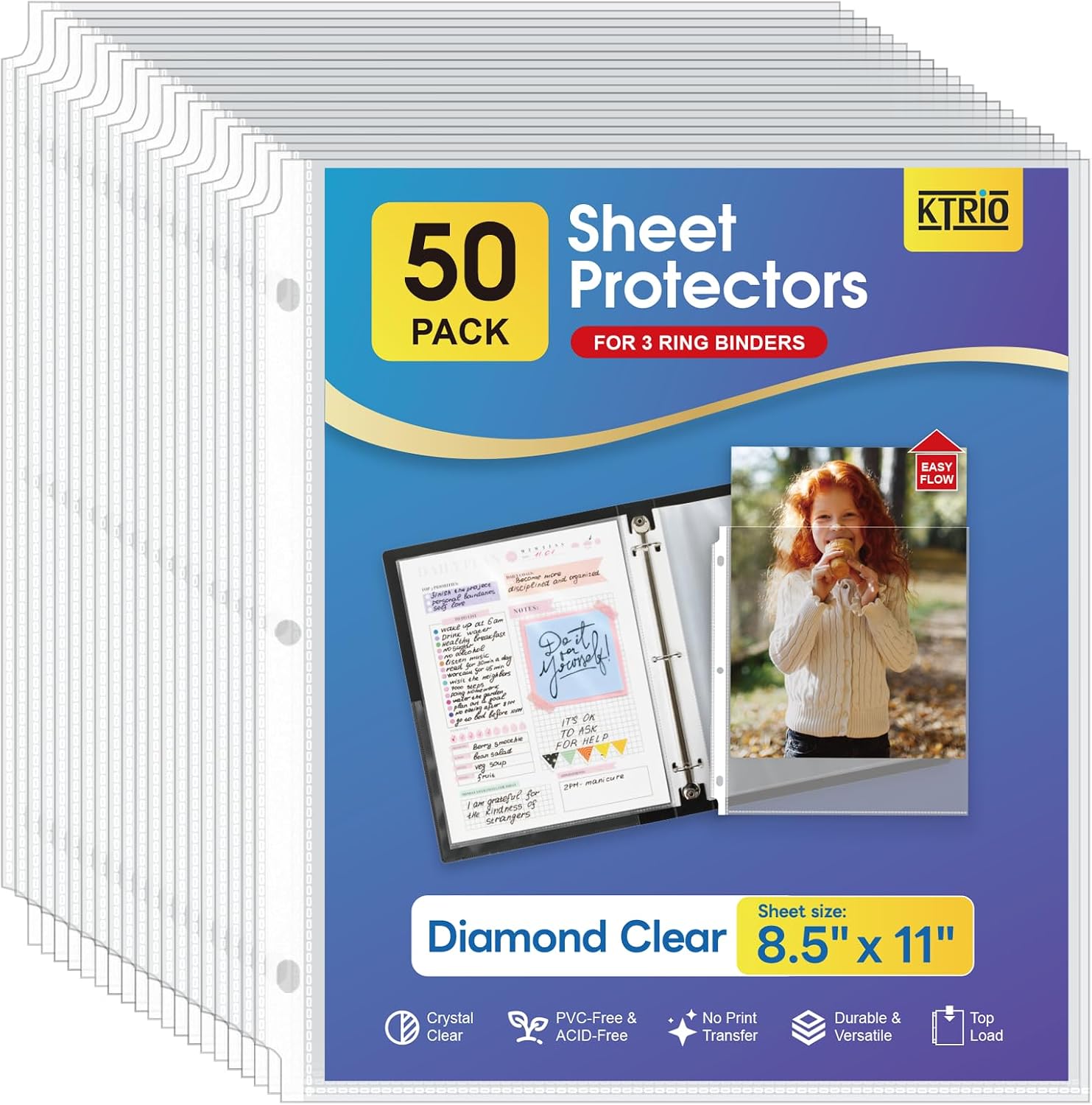KTRIO Sheet Protectors 8.5 x 11, Page Protectors for 3 Ring Binder, 50 Pack