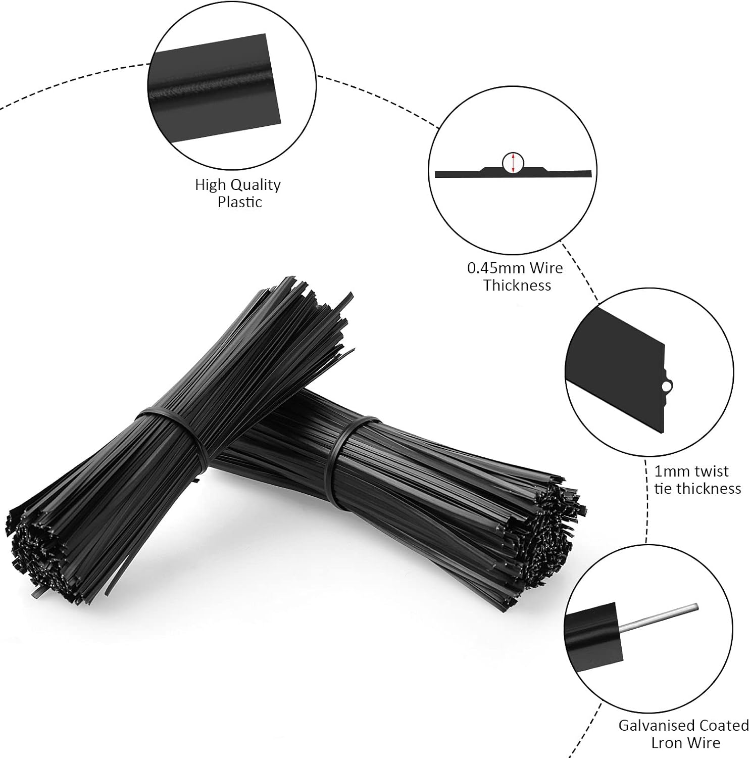 300 Pcs Plastic 5" Twist Ties for Bags, Bread, Household & Office Use