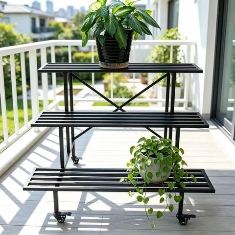 Zhongma 3 Tier Heavy Duty Metal Plant Stand with wheels easy assembly