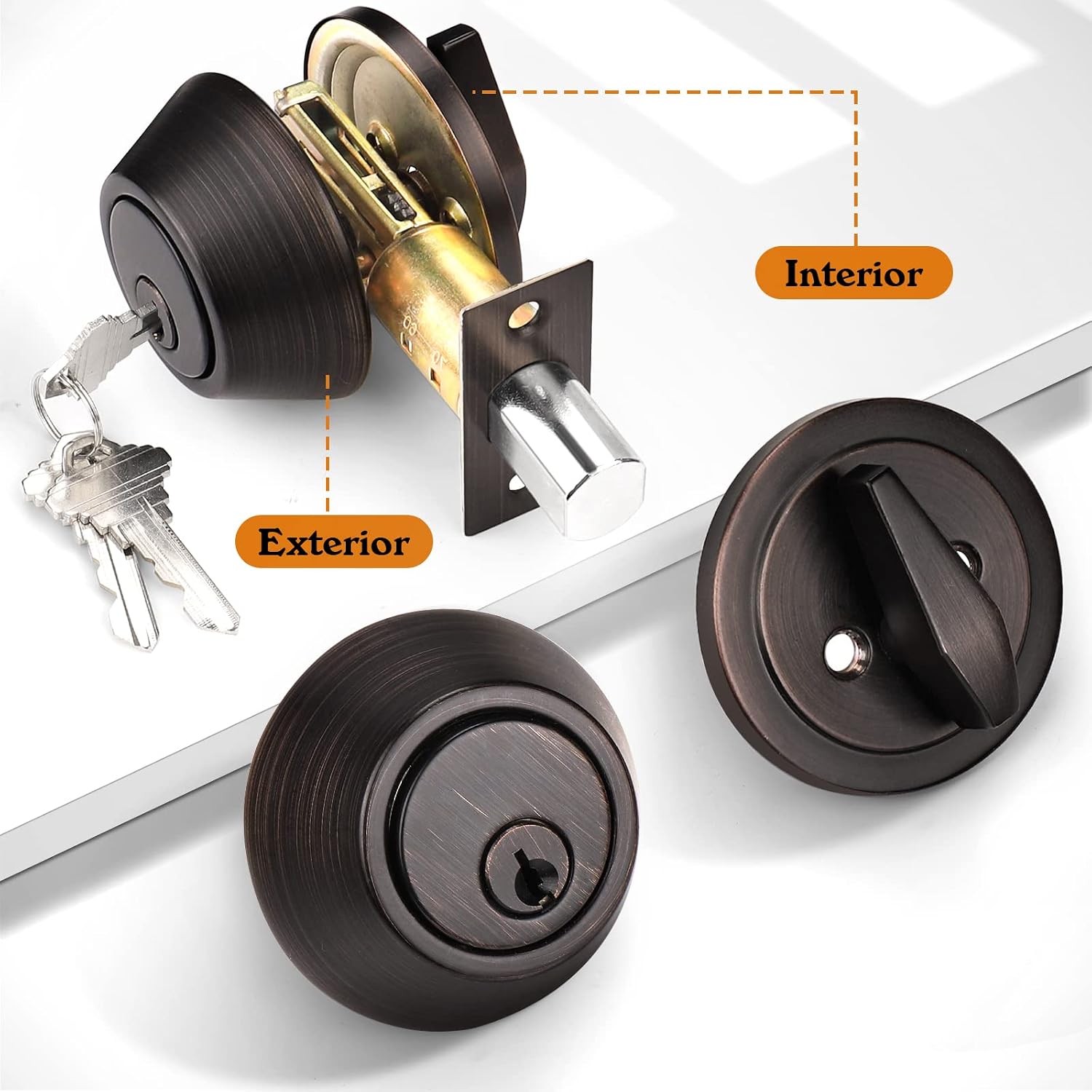 Probrico Keyed Alike Single Cylinder Deadbolts Oil Rubbed Bronze(Combo Packs), One Side Keyed Deadbolts, Interior& Exterior Door Lock for Entrance Lock and Front Gate, 4 Pack
