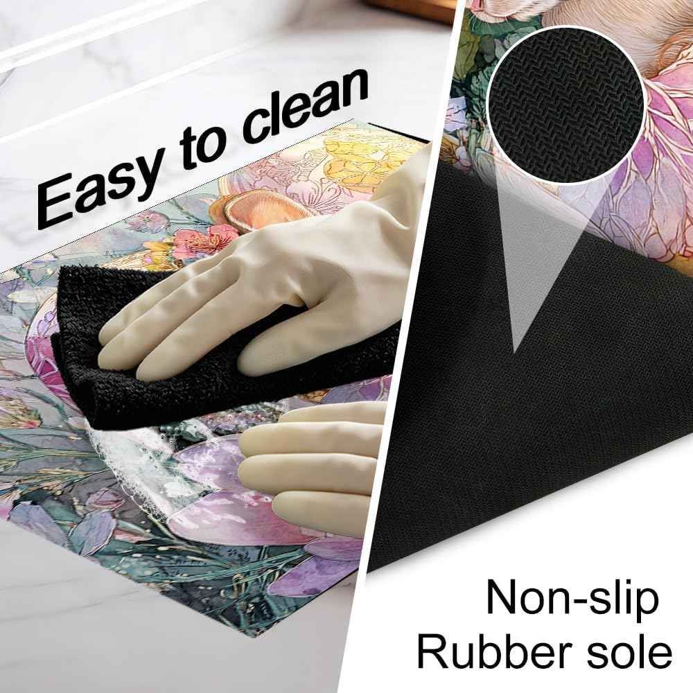 Stove Top Cover for Electric Stove 28.4 x 20.5 Inch Non Slip Stove Mat Oil Proof Easter Bunny Floral Glass Cooktop Protector Kitchen Mat
