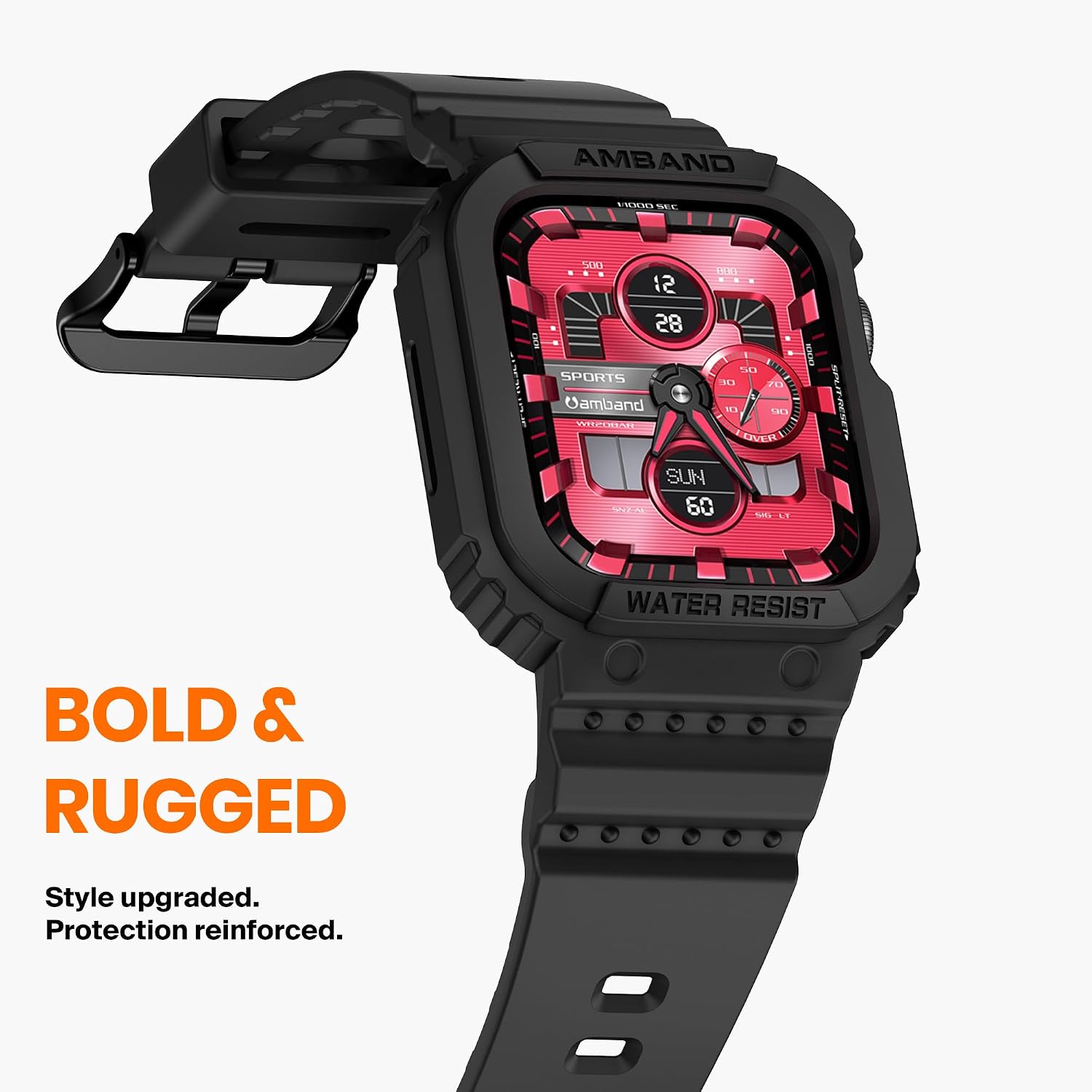 amBand Compatible for Apple Watch Band 41mm 40mm 38mm with Bumper Case, Rugged Men Women Bands for iWatch SE 3 SE2nd SE Series 9 8 7 6 5 4 3 2, Sport Military Protective Cases Drop-Proof, Matte Black