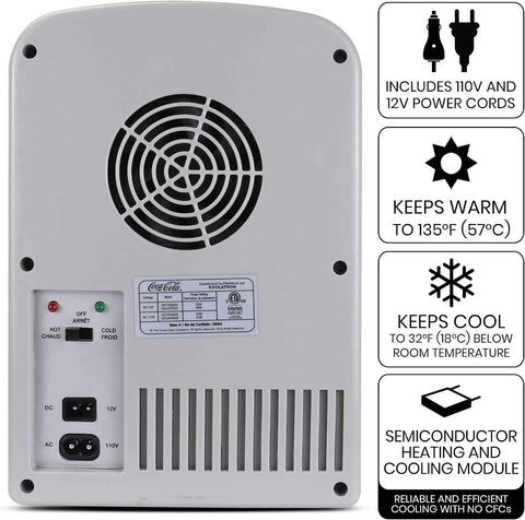 Diet Coke Mini Fridge - 6 Can Refrigerator for Bedroom Office, Portable Table Top Beverage Cooler, 12V 110V Refrigerador For Drinks, Soda, Wine, Use In Car, Dorm, Outdoor, Patio