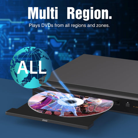 MEGATEK Region-Free DVD Player for TV with HDMI, CD Player for Home, Plays All Regions and Formats, USB Port, Durable Metal Casing, Remote, HDMI and RCA Cables Included