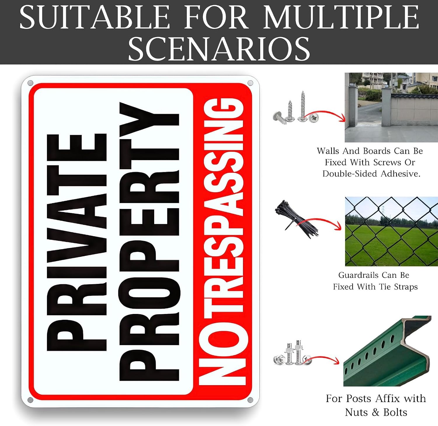 4 Pack large No Trespassing Signs Private Property, 12x8 In Aluminum Sign