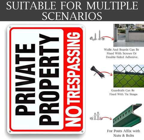 4 Pack large No Trespassing Signs Private Property, 12x8 In Aluminum Sign