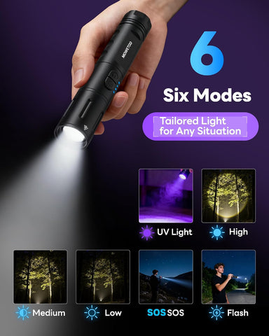 MOWETOO UV Flashlight 395nm Rechargeable Black Light Flashlight Mini