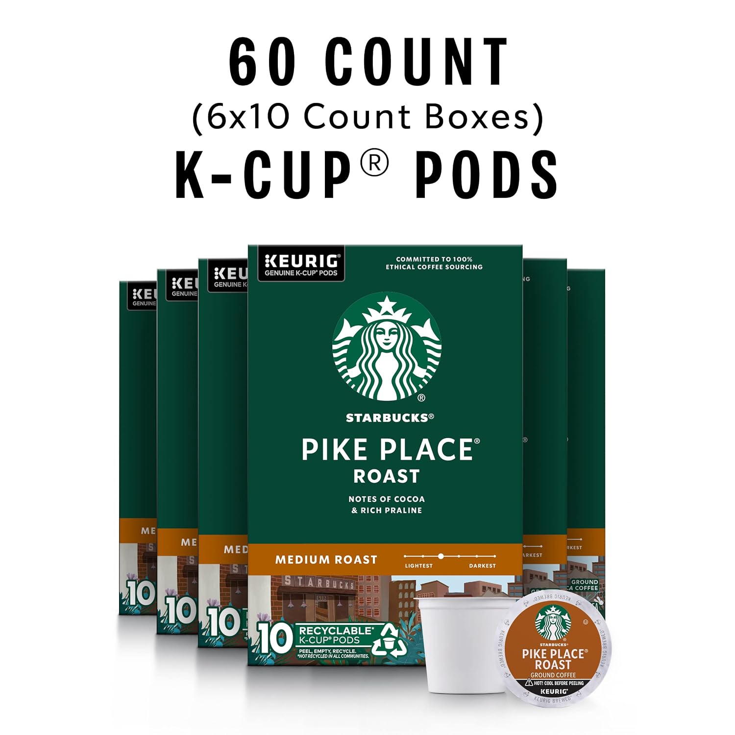 Starbucks K-Cup Coffee Pods, Medium Roast Hot or Iced Coffee, Pike Place Roast, 60 Keurig Pods ​