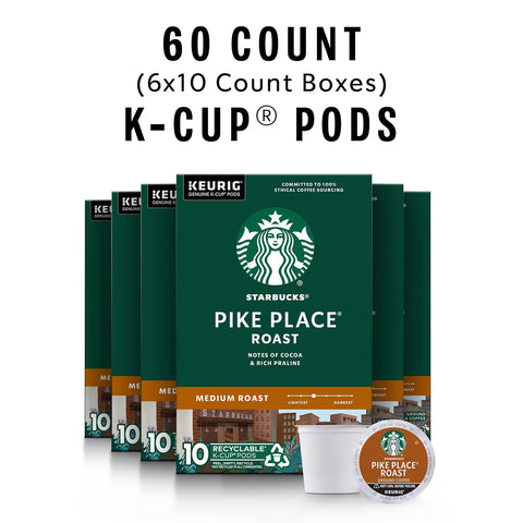 Starbucks K-Cup Coffee Pods, Medium Roast Hot or Iced Coffee, Pike Place Roast, 60 Keurig Pods ​