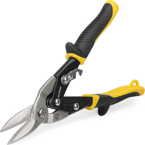 HURRICANE 10 inch Aviation Tin Snips, Straight Cut Metal Shears with Non-Slip Tyregrip Handle, Cr-V Steel Blades Shears for Thin Sheet Metal, Aluminum, Gutter & DIY Projects