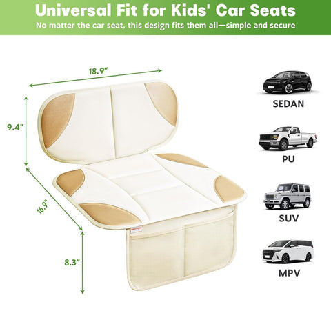 Siivton Car Seat Protector for Kids, Anti-Slip Design, Thick Padding, Prevents Seat Marks, 2 Storage Pockets for Toys & Snacks, Fits Most Cars, Black (Beige, 1 Pack)