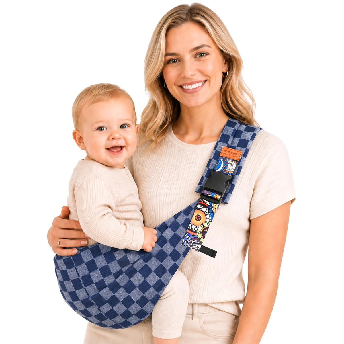 Baby Sling Carrier, Baby Carrier Newborn to Toddler with Adjustable Strap, Non-Slip Baby Half Wrapped Sling Hip Carrier 10-30lbs (Blue Square)