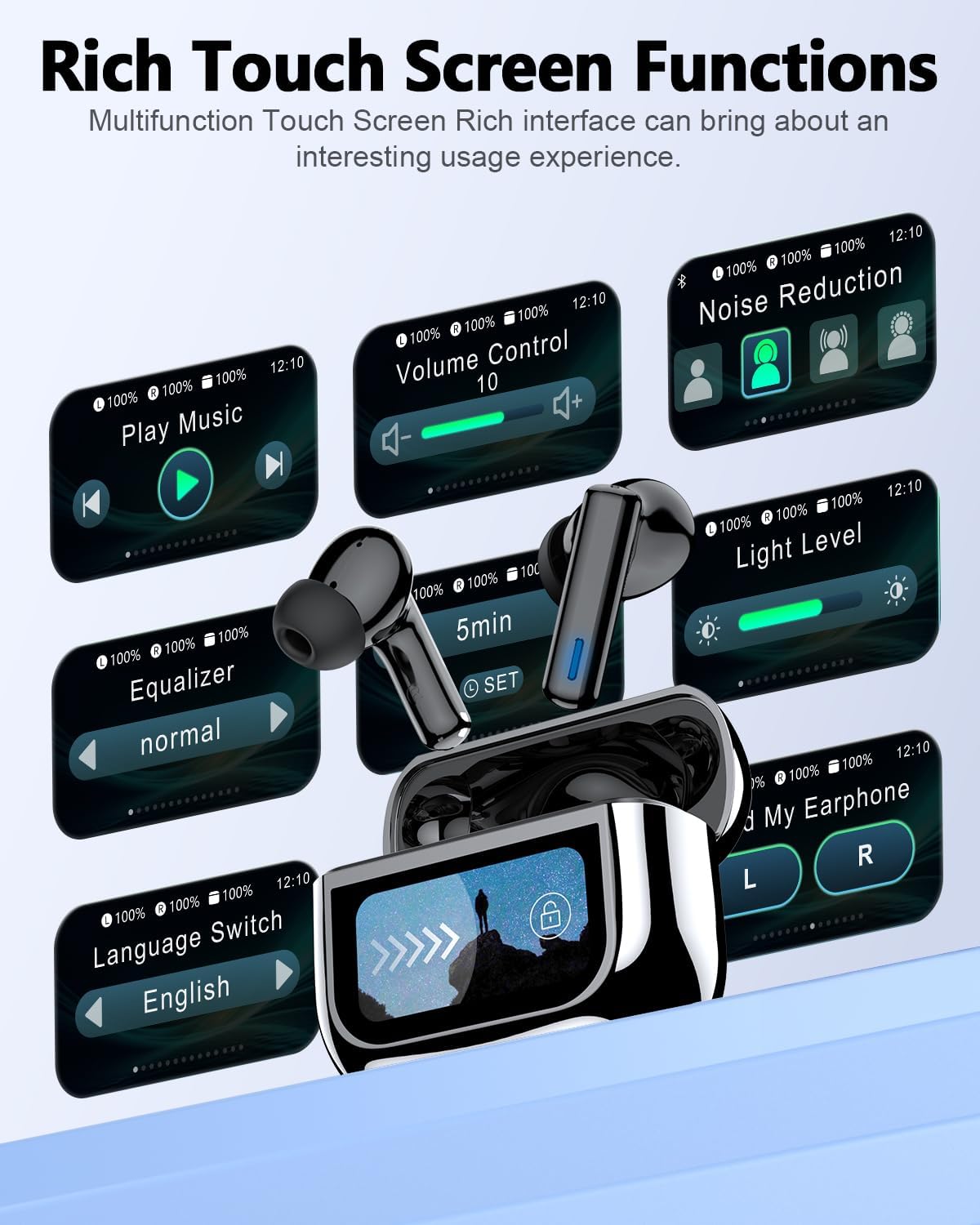 ZIUTY Wireless Earbuds, ANC ENC Noise Cancelling Ear Buds with Touch Screen