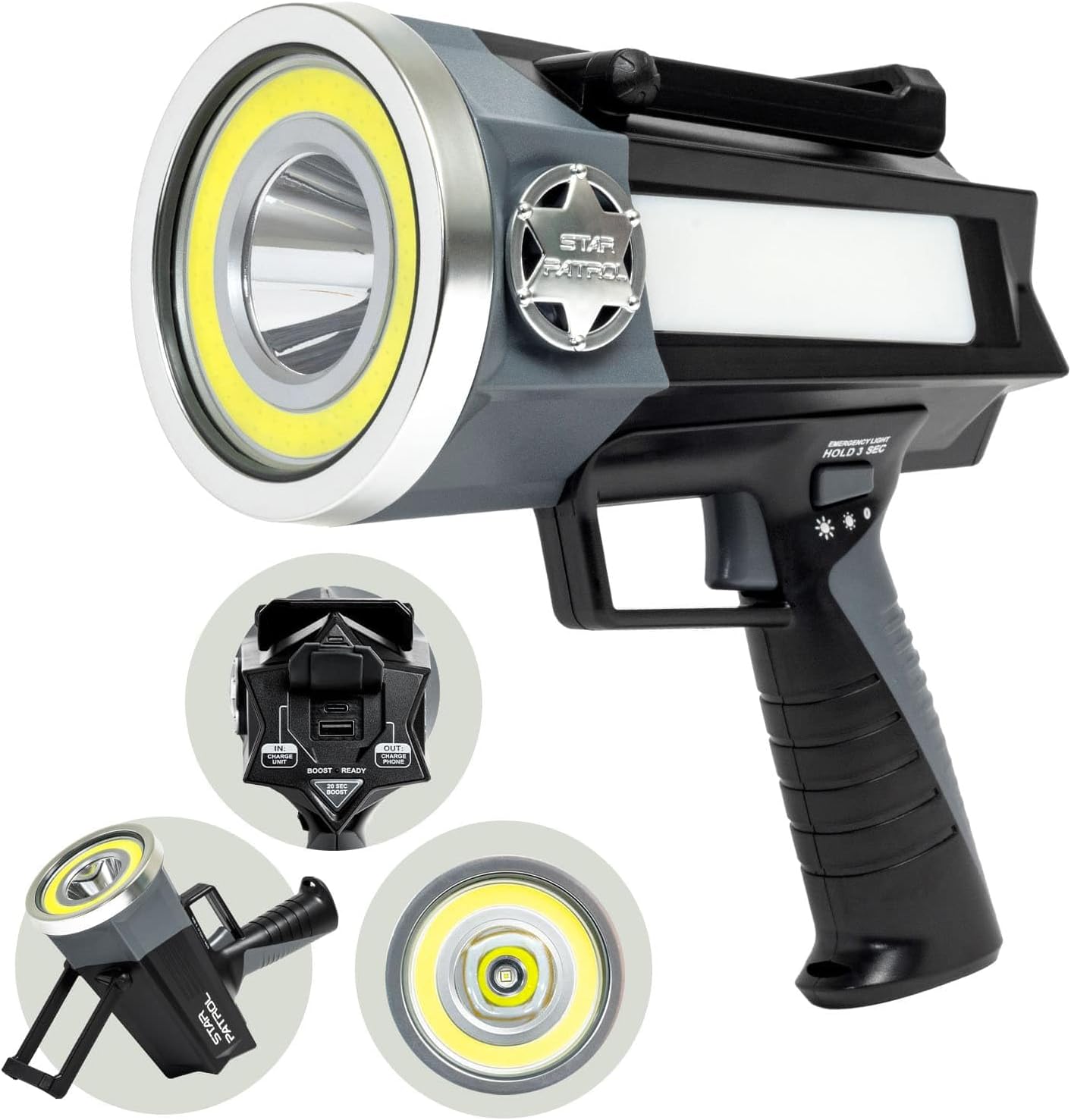 Star Patrol Platinum Rechargeable Spotlight, Tactical Flashlight, 10 Modes