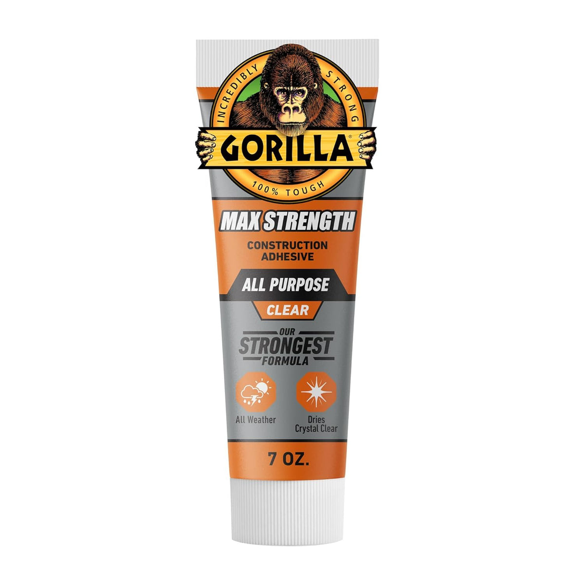 Gorilla Max Strength Construction Adhesive, Clear, 7 oz Tube, 1-Pack
