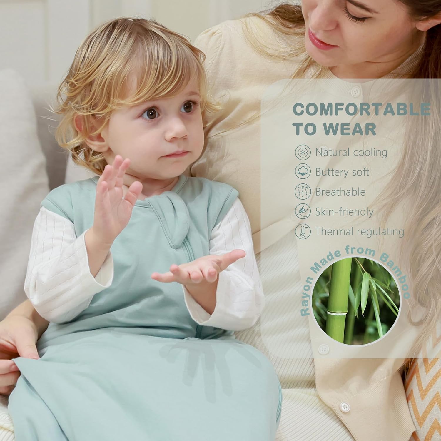 Mosebears Unisex Rayon Made from Bamboo Sleep Sack with 2-Way Zipper,2.5 Tog Baby Winter Sleep Sack (Calm Sage,18-36 Months)
