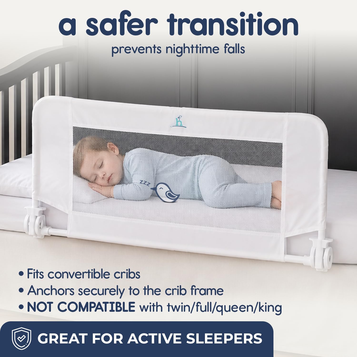 Hiccapop Convertible Crib Bed Rail for Toddlers, Crib Rail Guard, White