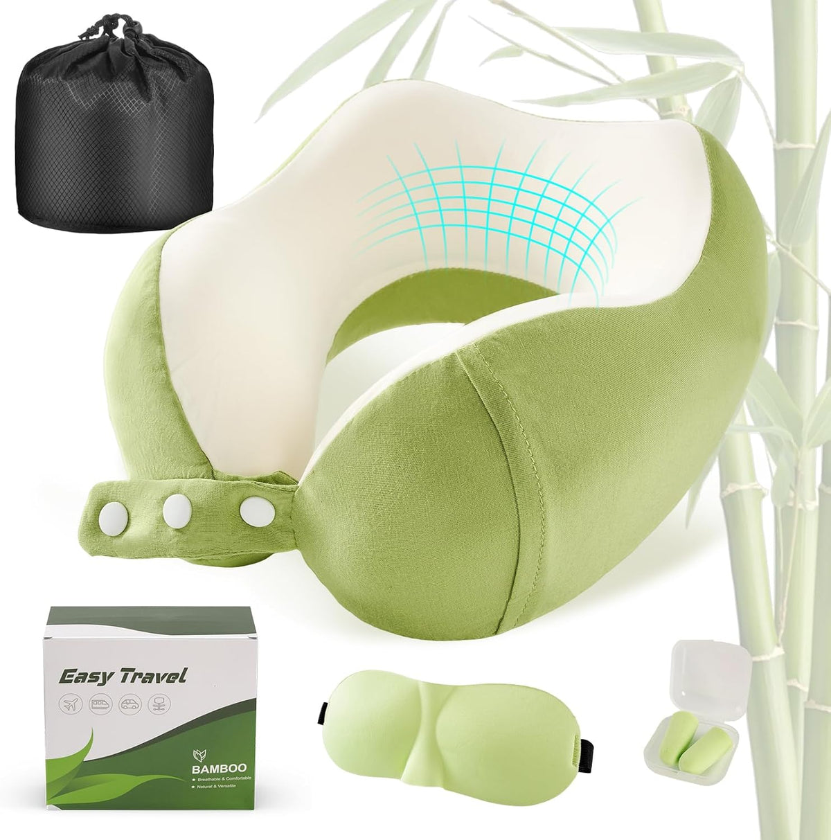 Cirorld Neck Pillow for Traveling, Travel Pillows for Airplanes Green