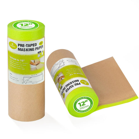 Tangibay Pre-Taped Masking Paper for Painting, 12 inch x 50 feet, 2 Rolls