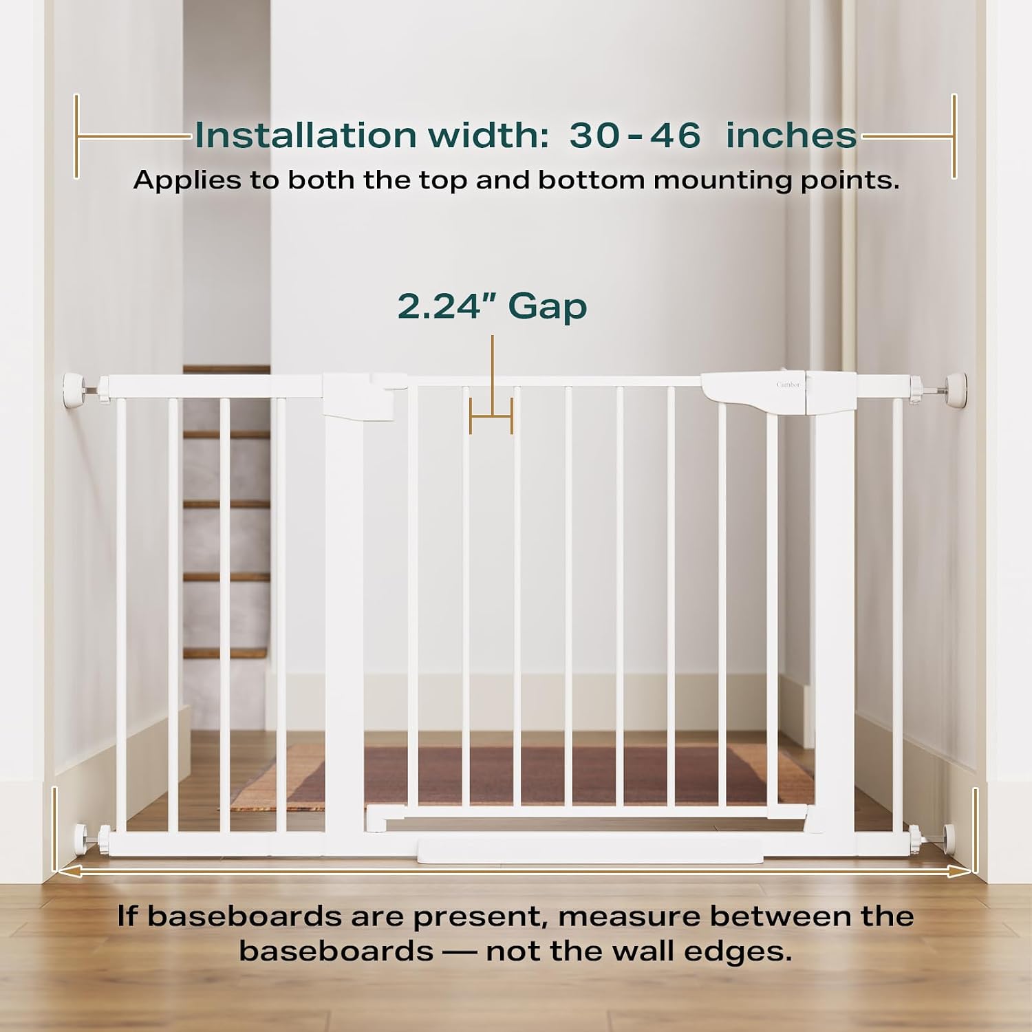 Cumbor 30-46" Baby Gate for Stairs, Auto Close Dog Gate for Doorways White
