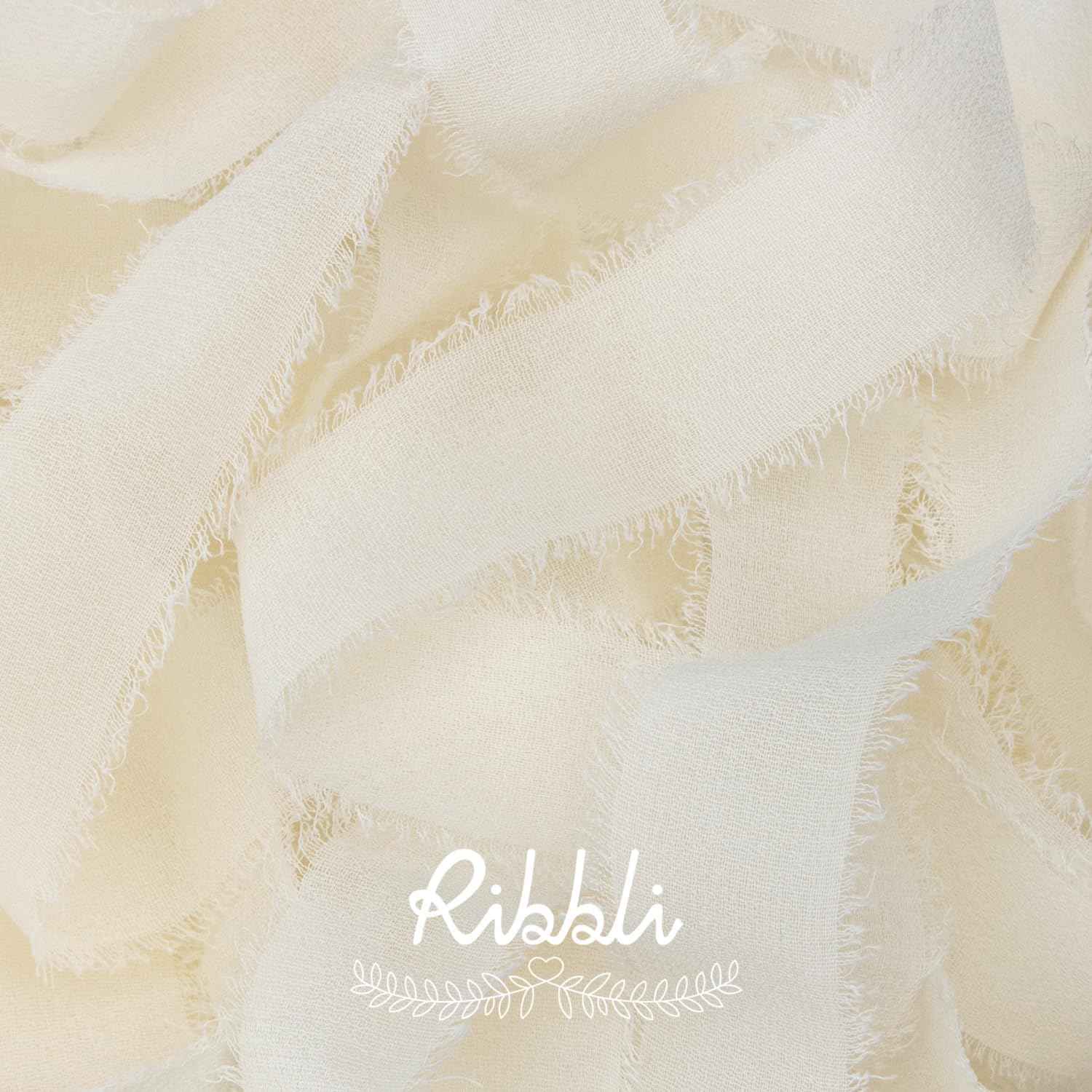 Ribbli Ivory Ribbon 1 Inch x 3 Rolls Total 24 Yards Ivory Handmade Fringe Chiffon Silk Ribbon for Wrapping Wedding Invitations Bridal Bouquets DIY Crafts Home Decor