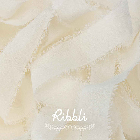 Ribbli Ivory Ribbon 1 Inch x 3 Rolls Total 24 Yards Ivory Handmade Fringe Chiffon Silk Ribbon for Wrapping Wedding Invitations Bridal Bouquets DIY Crafts Home Decor