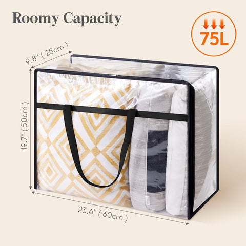 Lifewit 4 Pack Clear Clothes Storage Bags, 75L Plastic Blanket Storage Bag, Vinyl Foldable Moving Bags with Zipper, Closet Organizers and Storage Containers for Bedding, Duvet, Comforter