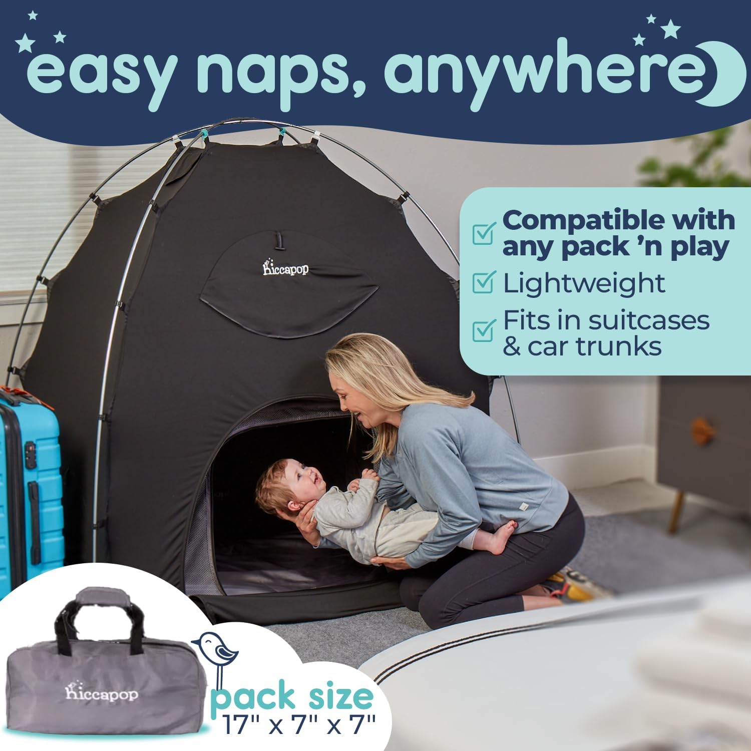 Hiccapop Blackout Tent for Pack and Play Blackout Cover Blocks 99% of Light