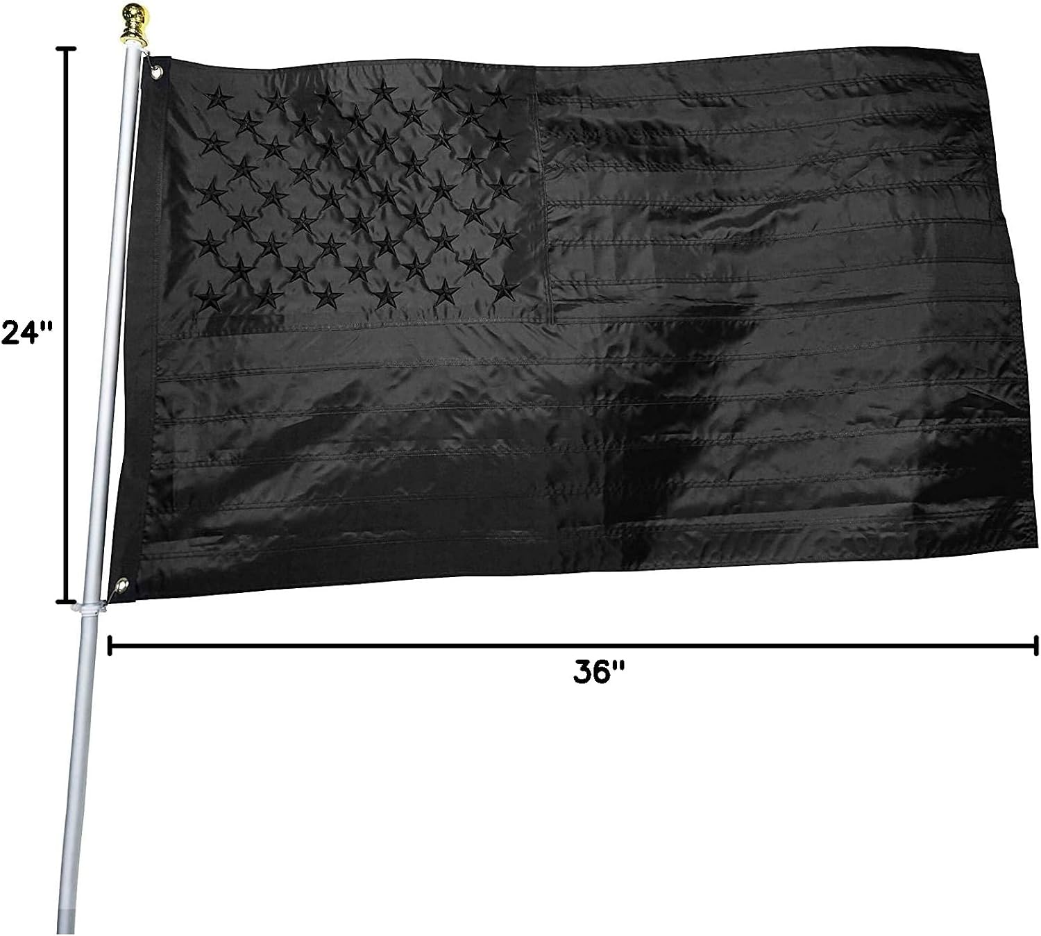 Black American Flag 2x3 ft: Heavy Duty Outdoor US Flag Made from Nylon