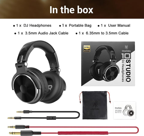 OneOdio Wired Over Ear Headphones Hi-Res Studio Monitor & Mixing DJ Stereo Headsets with 50mm Drivers and 1/4 to 3.5mm Jack for AMP Computer Recording Podcast Keyboard Guitar Laptop - Black