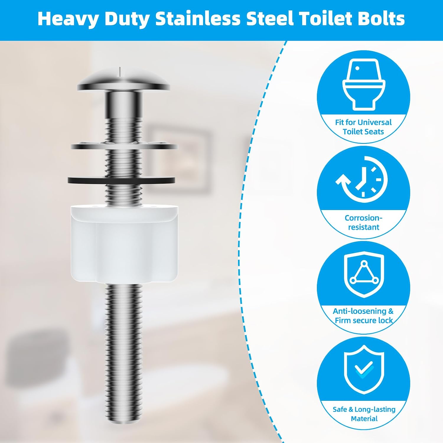 Hibbent 2 PCS Toilet Seat Bolt Kit, Stainless Steel Bolts with Plastic Nuts