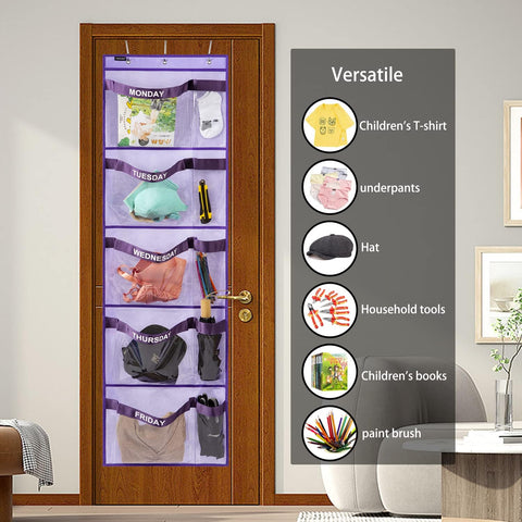 Weekly Kids Clothes Organizer Day of Week School Clothing Storage Monday to Friday Hanging Closet Organizer (Purple)