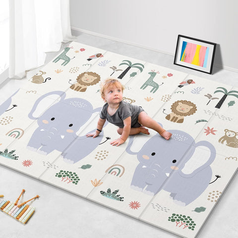 NOONKTY 79x71 Extra Large Baby Play Mat for Floor, Foldable Foam Playmat for Babies 0-12 Months & Kids, Non-Toxic Waterproof Baby Mat, Thick Playpen Mat for Tummy Time Crawling, Elephant