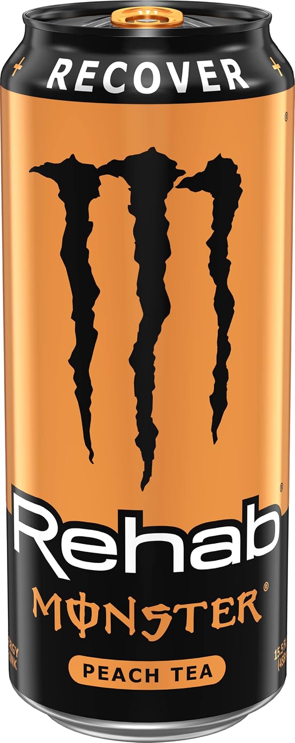 Monster Rehab Peach Tea + Energy, Energy Drink, 15.5 Ounce | Energy Iced Tea, Pack of 15